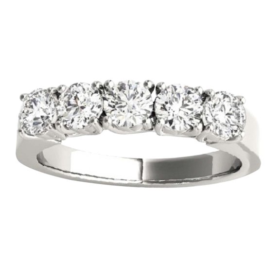 Diamond Wedding Band For Women 0.50 & 1.0 Carat Brilliant Round Lab Grown Diamond 5-Stone Engagement Ring Band In 10K Solid Rose Yellow White Gold