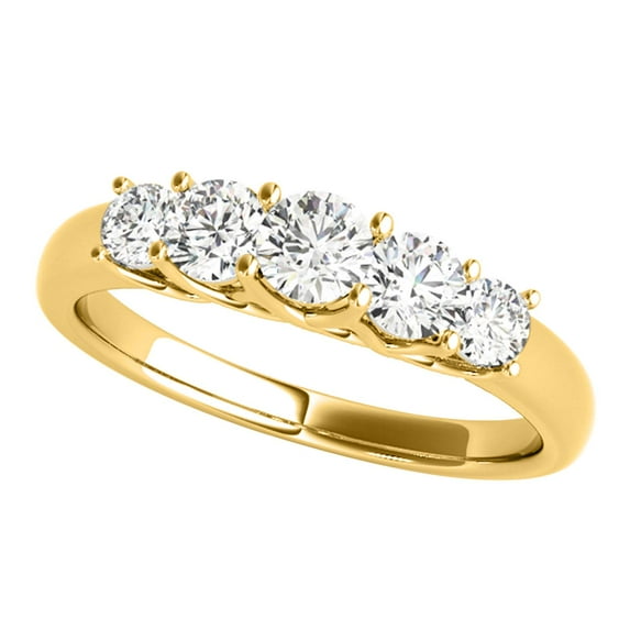 Diamond Wedding Band For Women 0.50 & 1.0 Carat Brilliant Round Lab Grown Diamond 5-Stone Engagement Ring Band In 14K Solid Rose Yellow White Gold
