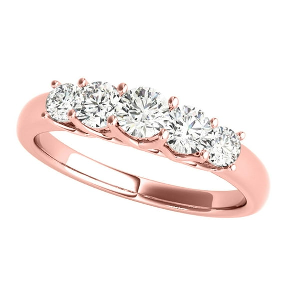 Diamond Wedding Band For Women 0.50 & 1.0 Carat Brilliant Round Lab Grown Diamond 5-Stone Engagement Ring Band In 14K Solid Rose Yellow White Gold