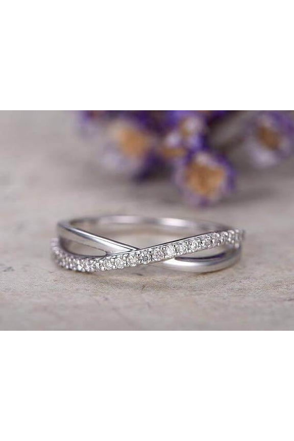 Diamond Wedding Bands Women Half Eternity Engagement Ring Stacking Matching Band Loop Curved With 18K White Gold Plating, Promise Ring, Anniversary Ring