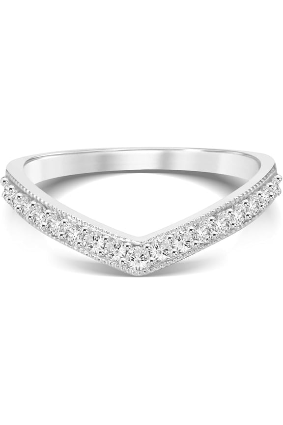 Diamond Wedding Bands for Women | V-Shaped Chevron Rings | Real 10 Kt White Gold 1/2 CTW Lab Diamond Ring | Ideal Anniversary Stack Ring | Thoughtful Mothers Day Gift for Mom|Size 9.5