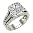 thumbnail image 1 of Diamond Wedding Ring Set Round Brilliant Diamond Cushion Halo Rings Split Shank 14K White Gold 1.25 Carat, 1 of 5