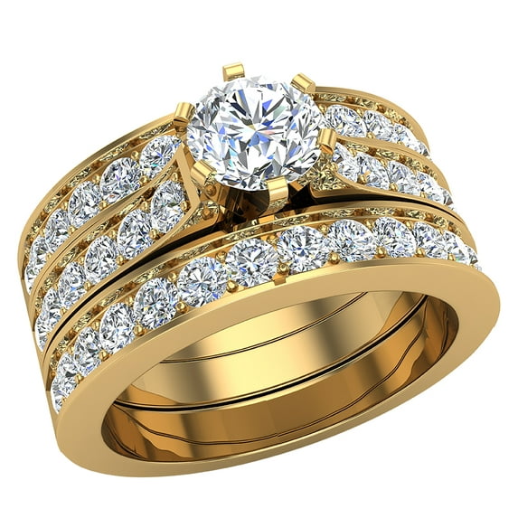 Diamond Wedding Ring Set for Women Round Brilliant Center Diamond Engagement Ring With Enhancer Wedding Bands 14K Gold 1.55 Carat (G,SI)