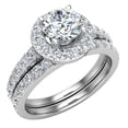 thumbnail image 1 of Diamond Wedding Ring Set for Women Round Brilliant Halo Rings 14K White Gold 1.38 Carat (G,SI), 1 of 5