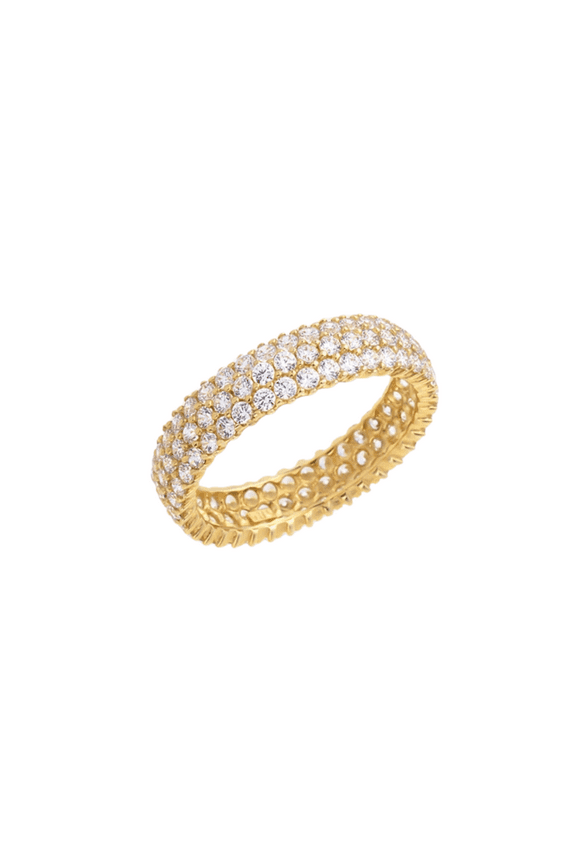 Diamond Wedding Ring in 14K Yellow Gold Finish- 3 Row Full Eternity Band Ring For Women
