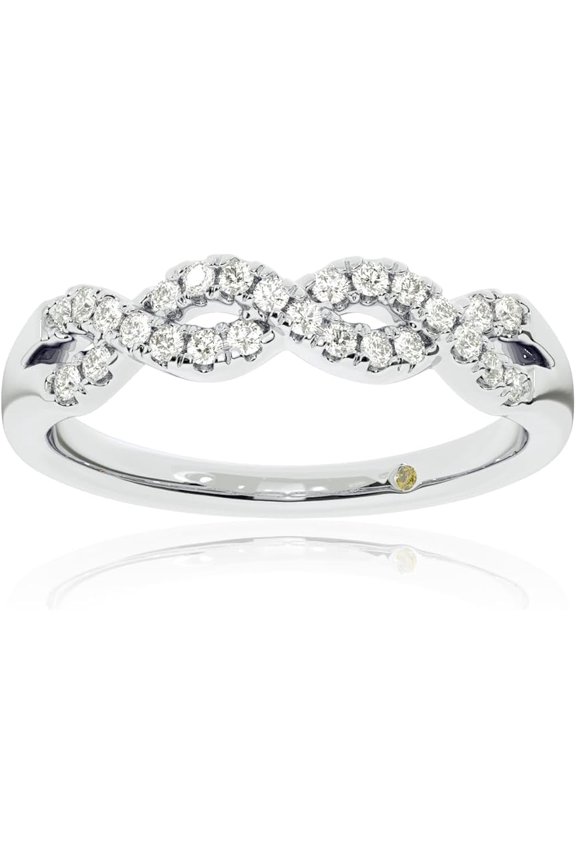 Diamond Wedding Rings for Women | Real 10K White Gold Lab Grown Diamond Anniversary Band, and Stacking Ring | 1/2 Carat Certified GH VS/SI Intertwined Diamond Ring | Size 7