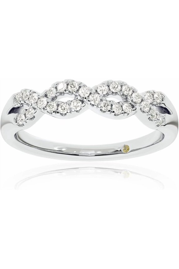 Diamond Wedding Rings for Women | Real 10K White Gold Lab Grown Diamond Anniversary Band, and Stacking Ring | 1/4 Carat Certified GH VS/SI Intertwined Diamond Ring | Size 7