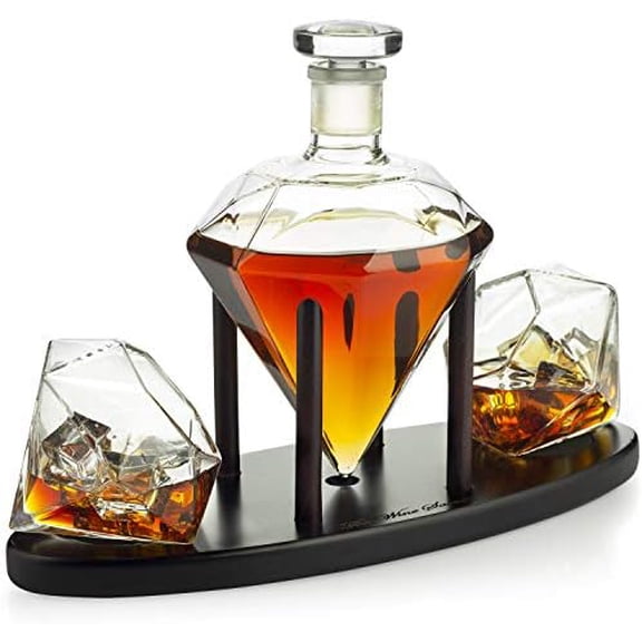 Diamond Whiskey Decanter l With 2 Diamond Glasses Liquor, Scotch, Rum, Bourbon, Vodka, Tequila Decanter (750 ML DECANTER)