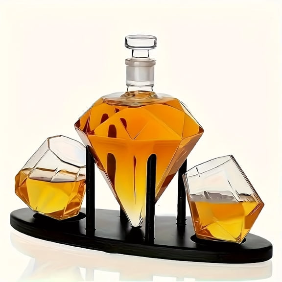 Diamond Whiskey Holder + 2 Diamond Glasses, Scottish Whiskey, Rum, Bourbon, Vodka, Tequila Holder, Unique Birthday Present, Valentine's Day Gift for Men, Whiskey Holder Set