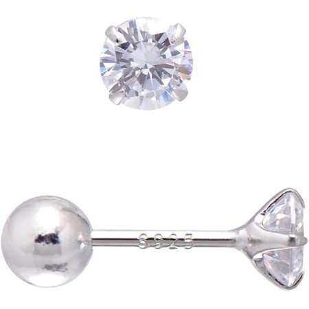 Diamond White Cubic Zirconia Sterling Silver Earrings Studs Screw Backs[y033]