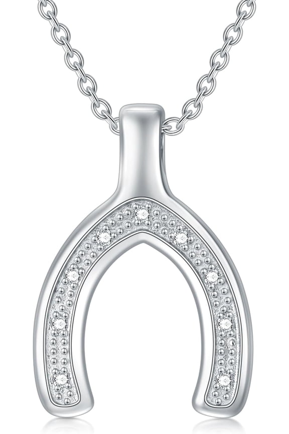 Diamond Wishbone Necklace Sterling Silver Lab Grown Diamond Wishbone Pendant Necklace Present for Women