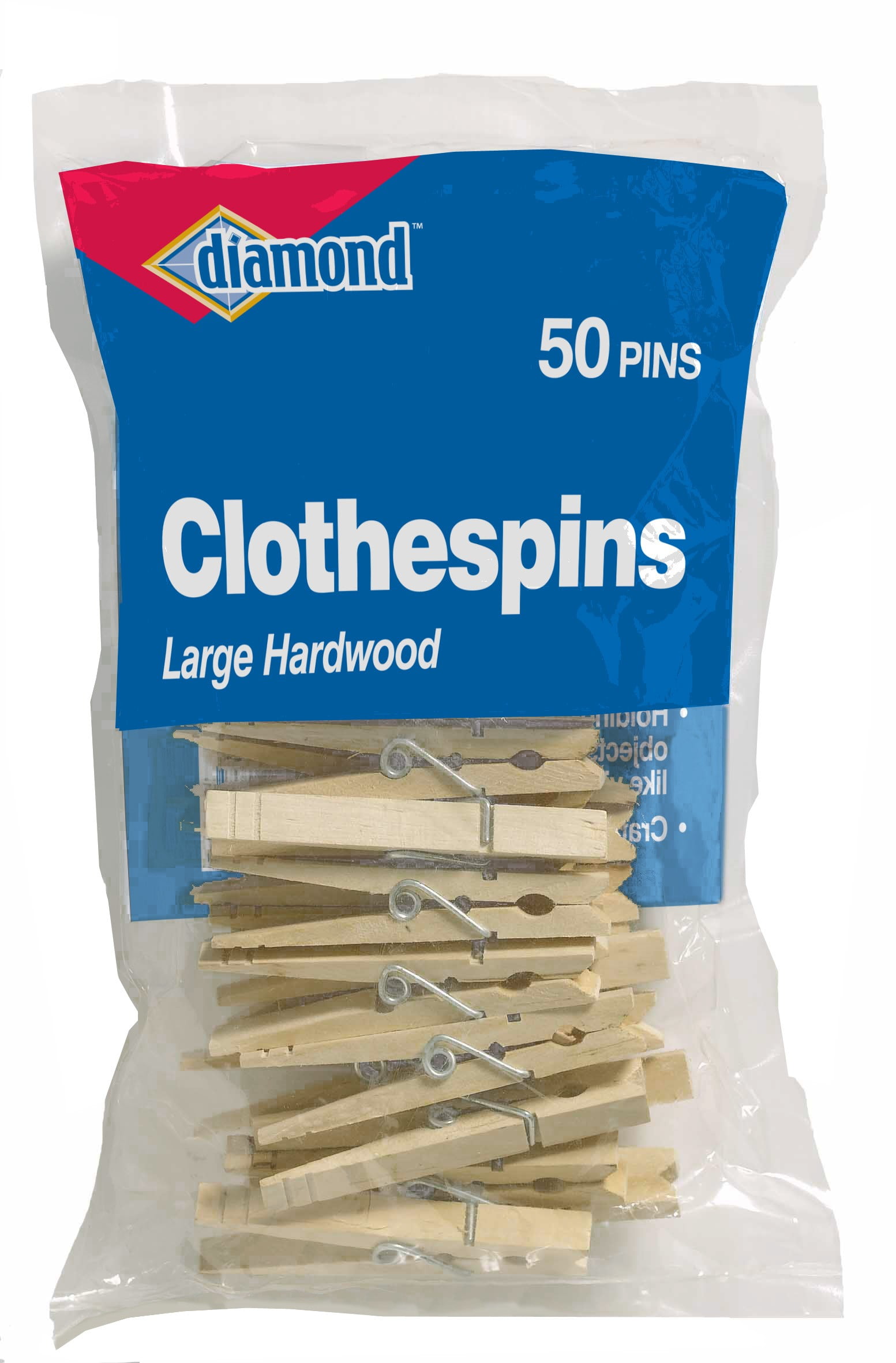 Diamond Hardwood Clothespins, Large - 100 Count