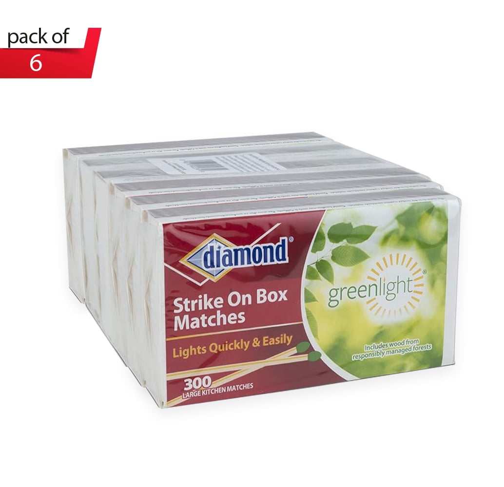 Diamond Wooden Matches, Kitchen Matches, Strike on Box Matches, 6 Boxes of 300 in each box for a total of 1,800 matches