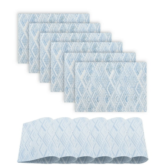 Diamond Woven Vinyl Placemats With Diamond Woven Design Reversible 13 x 19 Rectangular Placemat Set of 6 in Blue