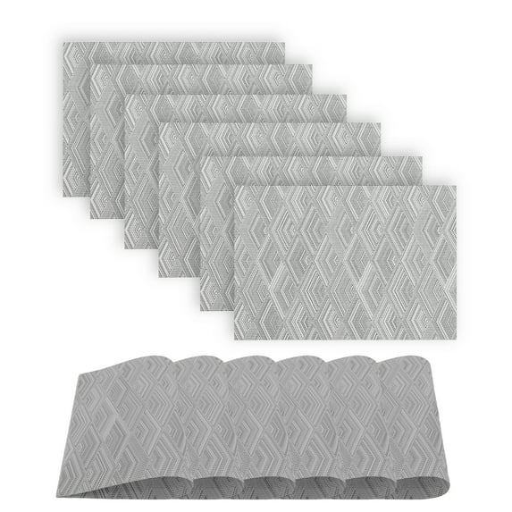 Diamond Woven Vinyl Placemats With Diamond Woven Design Reversible 13 x 19 Rectangular Placemat Set of 6 in Silver