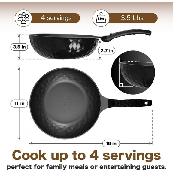 Diamond X Premium Non Stick Wok Pan - 11" Large Flat Bottom Chinese Wok - Woks & Stir-fry Pans Nonstick - -Coated 8-Layered Korean Engineered Skillet for Frying, Oil-Free, PFOA-Free