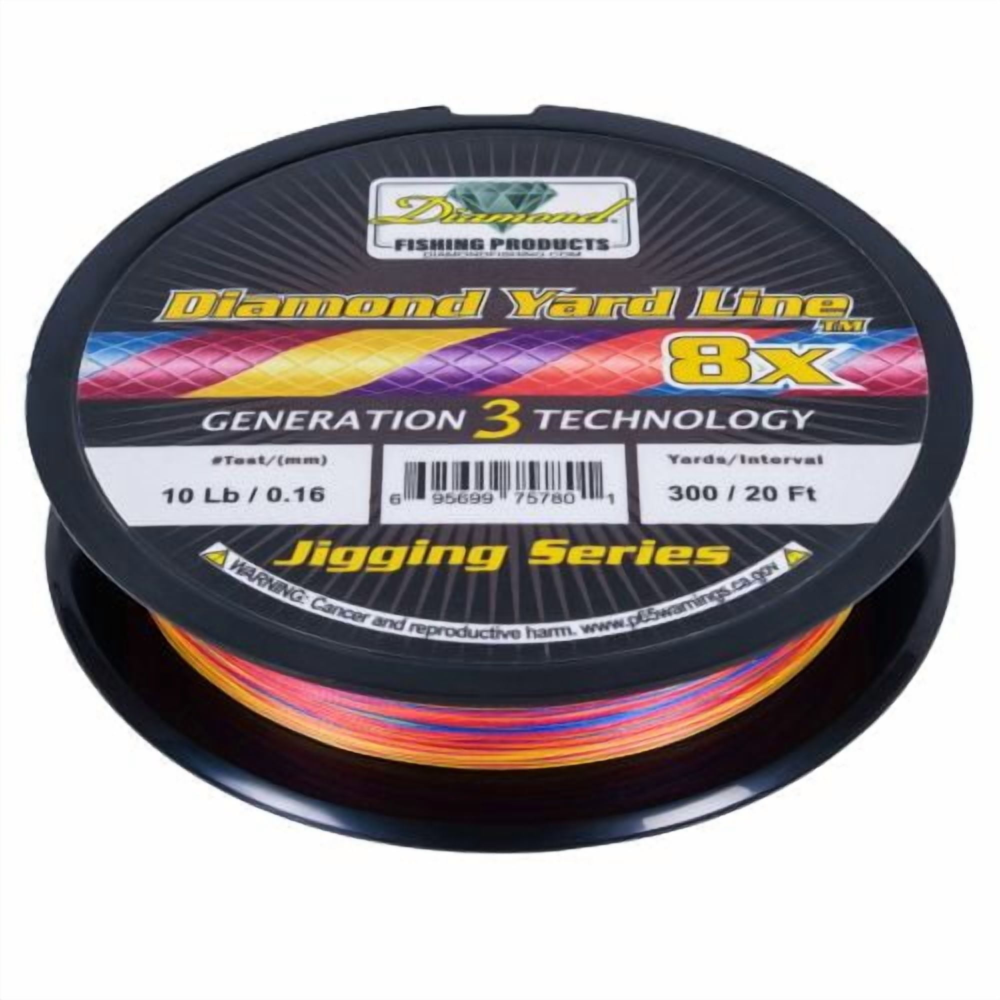Diamond Fishing Products Diamond Yard Line Jigging Series 8X Solid Braided Line - 300 Yards Pink,Yellow,Blue,Orange,Red, 15#