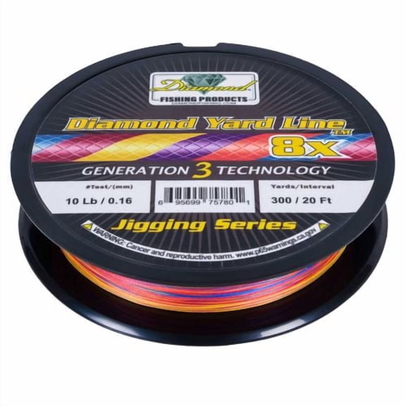 Diamond Fishing Products Diamond Yard Line Jigging Series 8X Solid Braided Line - 300 Yards Pink,Yellow,Blue,Orange,Red, 15#