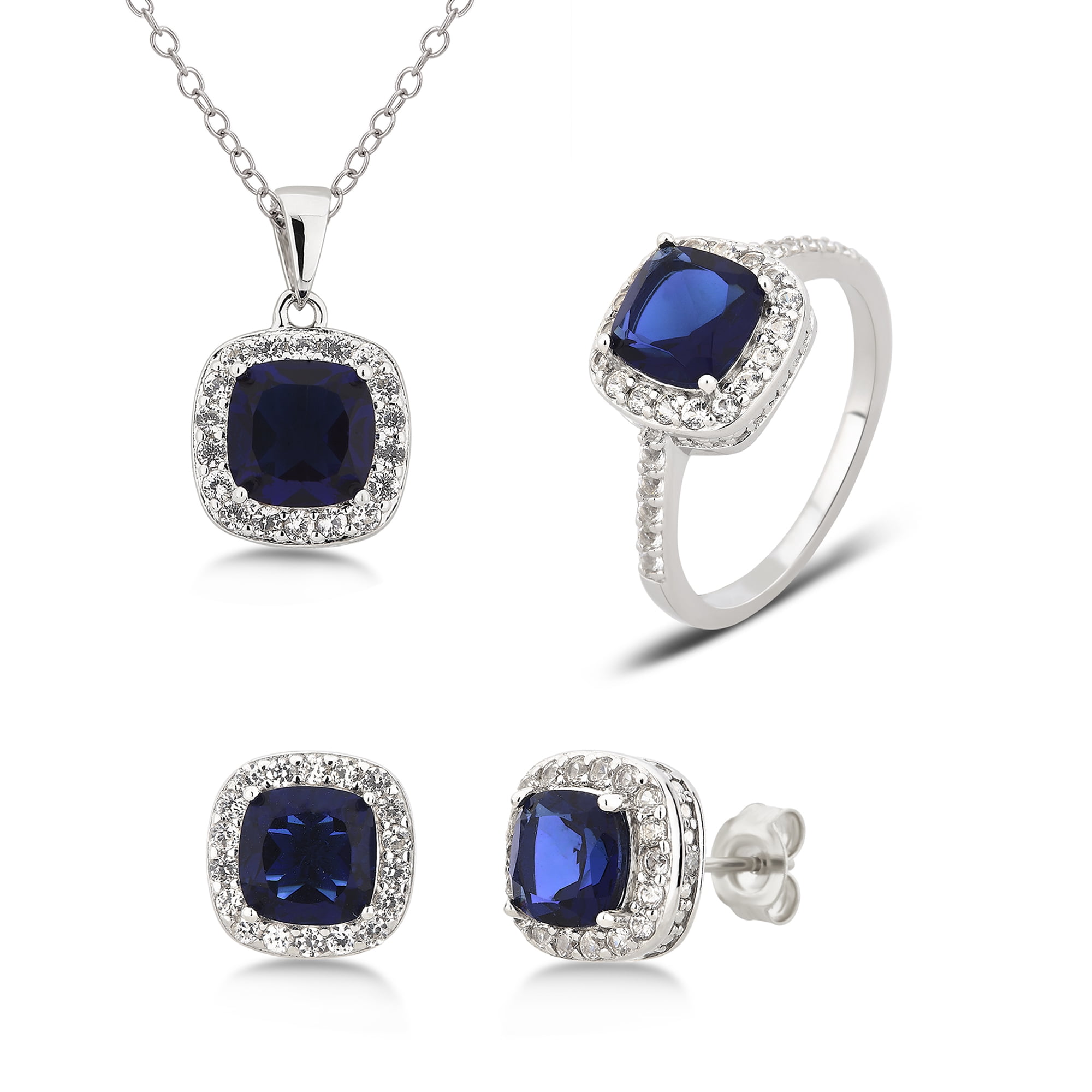 Diamond accent, Created Blue Sapphire & White Sapphire Sterling Silver 3 Piece Jewelry Set