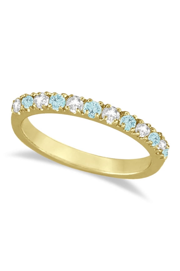Diamond and Aquamarine Ring Guard Stackable Band 14k Yellow Gold (0.32ct)
