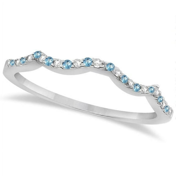 Diamond and Blue Topaz Contour Wedding Band 14K White Gold 0.24ct