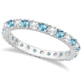 thumbnail image 1 of Diamond and Blue Topaz Eternity Ring Stack Band 14K White Gold (0.64ct), 1 of 3