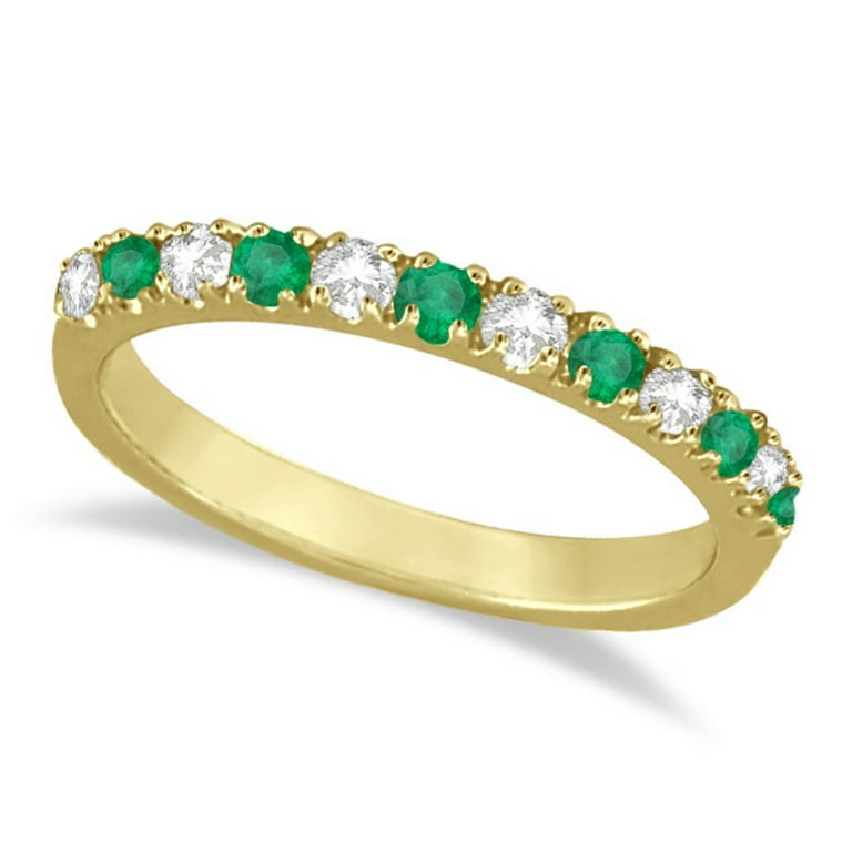 Diamond and Emerald Band Stackable Ring Guard 14k Yellow Gold