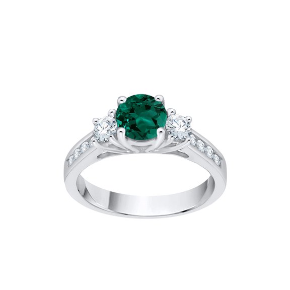 Diamond and Emerald Engagement Ring in 10K White Gold (1 1/3 cttw) (I-Color, SI3-I1 Clarity) (Size-9)