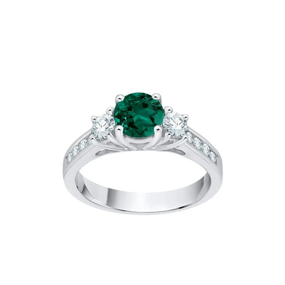 Diamond and Emerald Engagement Ring in Sterling Silver (1 1/3 cttw) (I-Color, SI3-I1 Clarity) (Size-9)