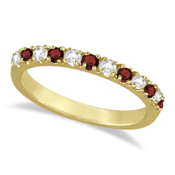 Diamond and Garnet Ring Guard Stackable Band 14K Yellow Gold (0.37ct)
