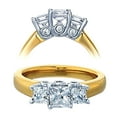thumbnail image 1 of Diamond and Man made diamond moissanite Engagement Ring 1.50 Carat Three Stone Princess Cut for Her in Sterling Silver with Yellow Gold Plating, 1 of 2