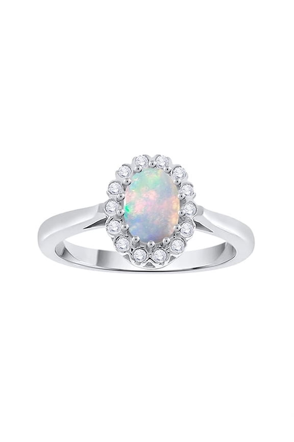 Diamond and Oval Cut Opal Halo Ring in 14K White Gold (1/2 cttw, G-H, I2-I3)