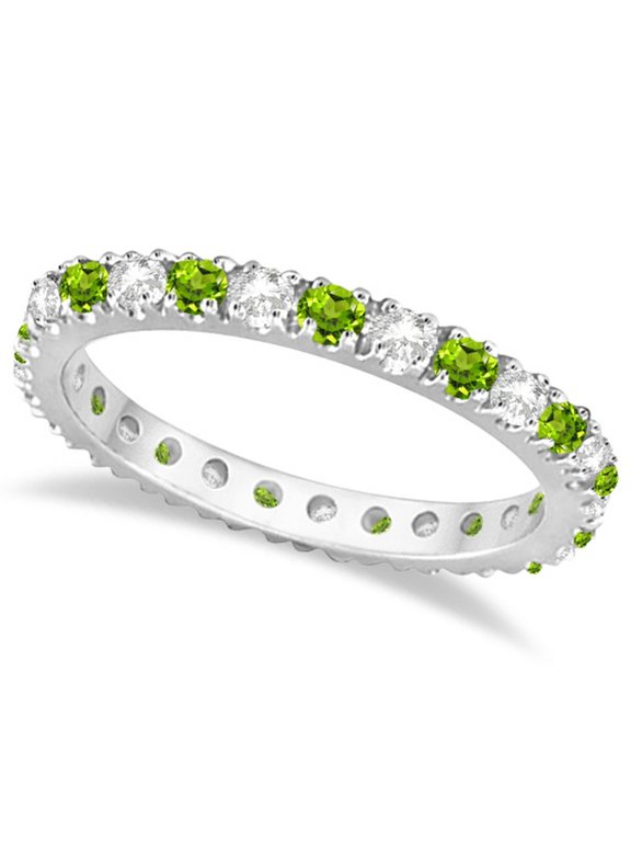 Diamond and Peridot Eternity Ring Stackable Band 14K White Gold (0.64ct)