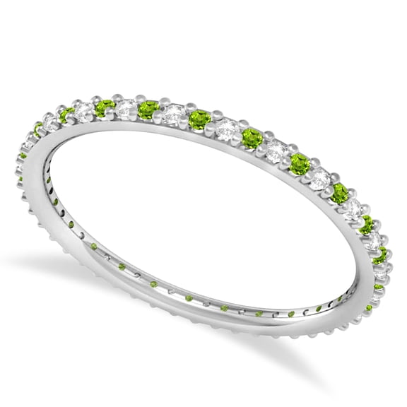 Diamond and Peridot Eternity Wedding Band 14k White Gold (0.25ct)