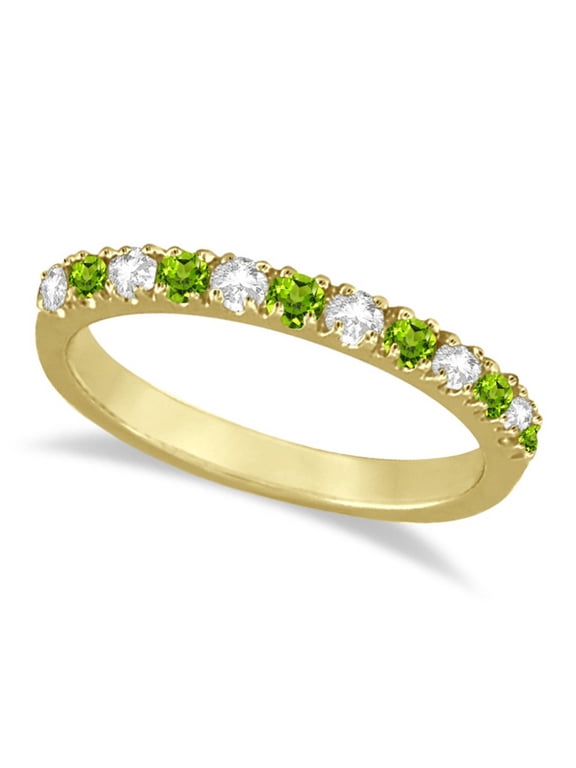 Diamond and Peridot Ring Guard Stackable Band 14k Yellow Gold (0.32ct)