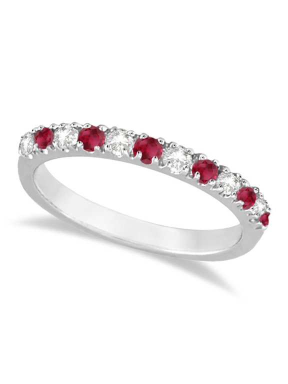 Diamond and Ruby Ring Guard Anniversary Band 14K White Gold (0.37ct)