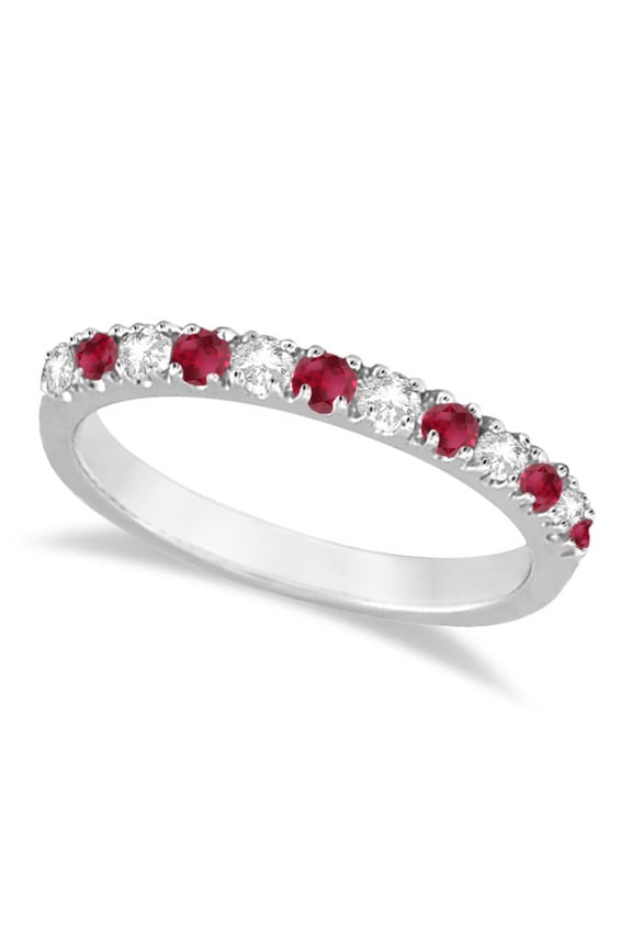Diamond and Ruby Ring Guard Anniversary Band 14K White Gold (0.37ct)