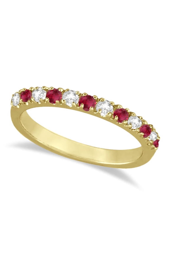 Diamond and Ruby Ring Guard Stackable Band 14K Yellow Gold (0.37ct)