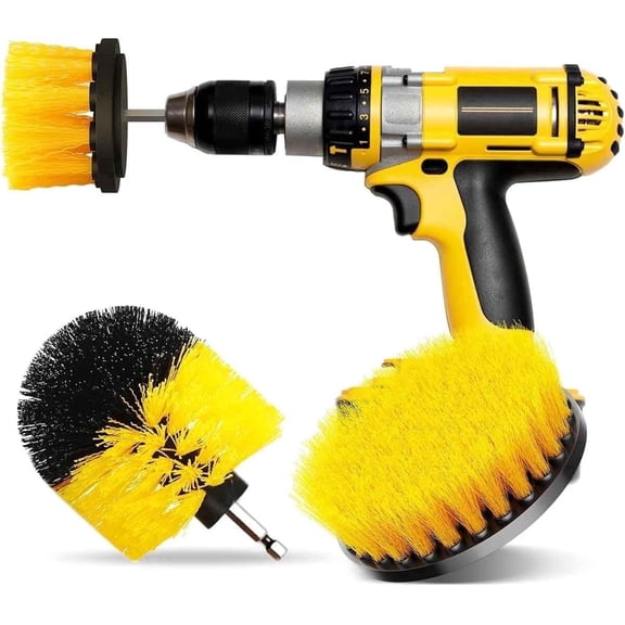 [HeartGoods] Diamond3 Piece Cleaning Brush Set, Car Detailing Brush Kit for Tire, Carpet, Interior and Bathroom, Yellow and Black