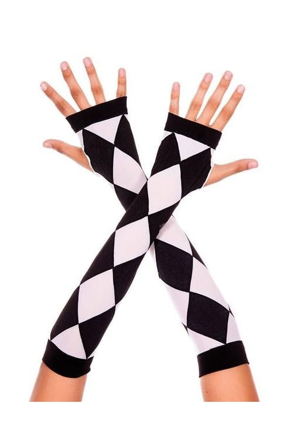 Diamond design elbow length fingerless arm warmers 491-BLACK/WHITE