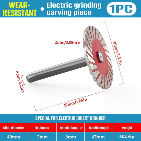 Grinding Wheel – Rotary Tool Bit, 40mm Diamond Carving Blade With Handle, High Manganese Steel, 6mm Shank, Fast Tile and Granite Cutting