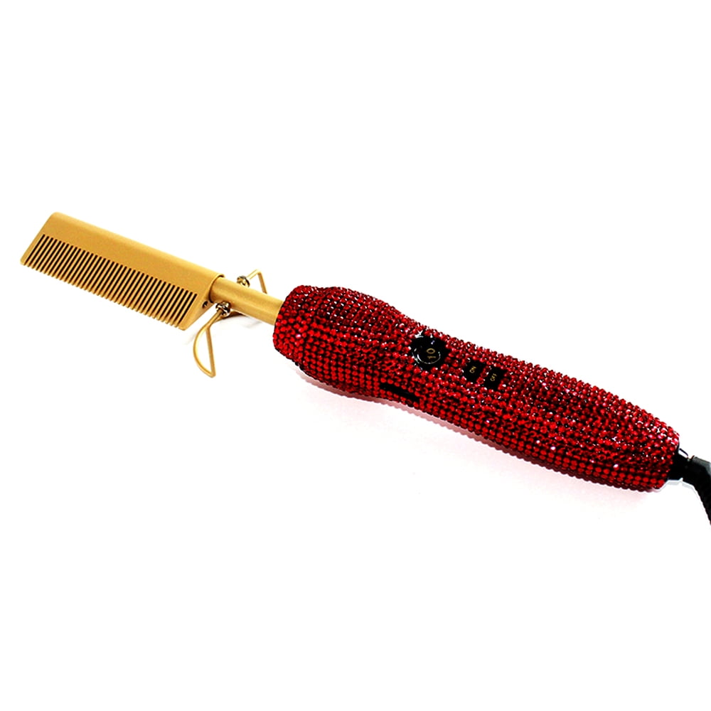 Diamond handle Electric Hot Comb Hair Straightening Heat Pressing Comb ...