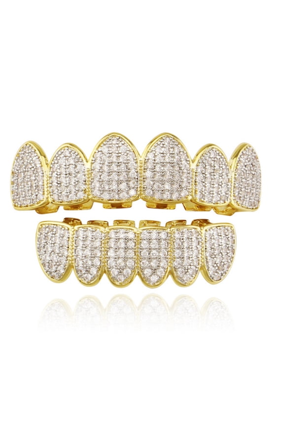 Diamond ladies 18K gold-plated hip-hop diamonds men and women gold braces dentures braces set diamond braces decoration braces party dental decoration