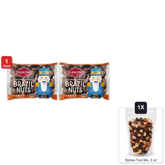 Diamond of California In-Shell Brazil Nuts, 2 Bags x 16 oz Each, with Bybies Trail Mix, 2 oz
