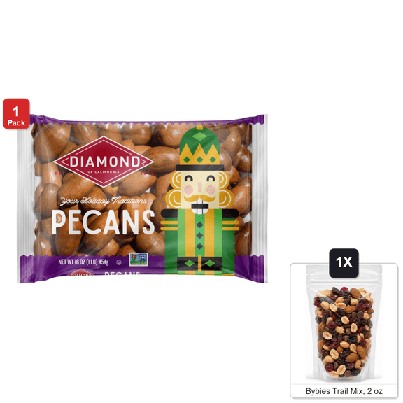 Diamond of California In-Shell Extra-Large Pecans, 1 Bag, 16 oz, with Bybies Trail Mix, 2 oz