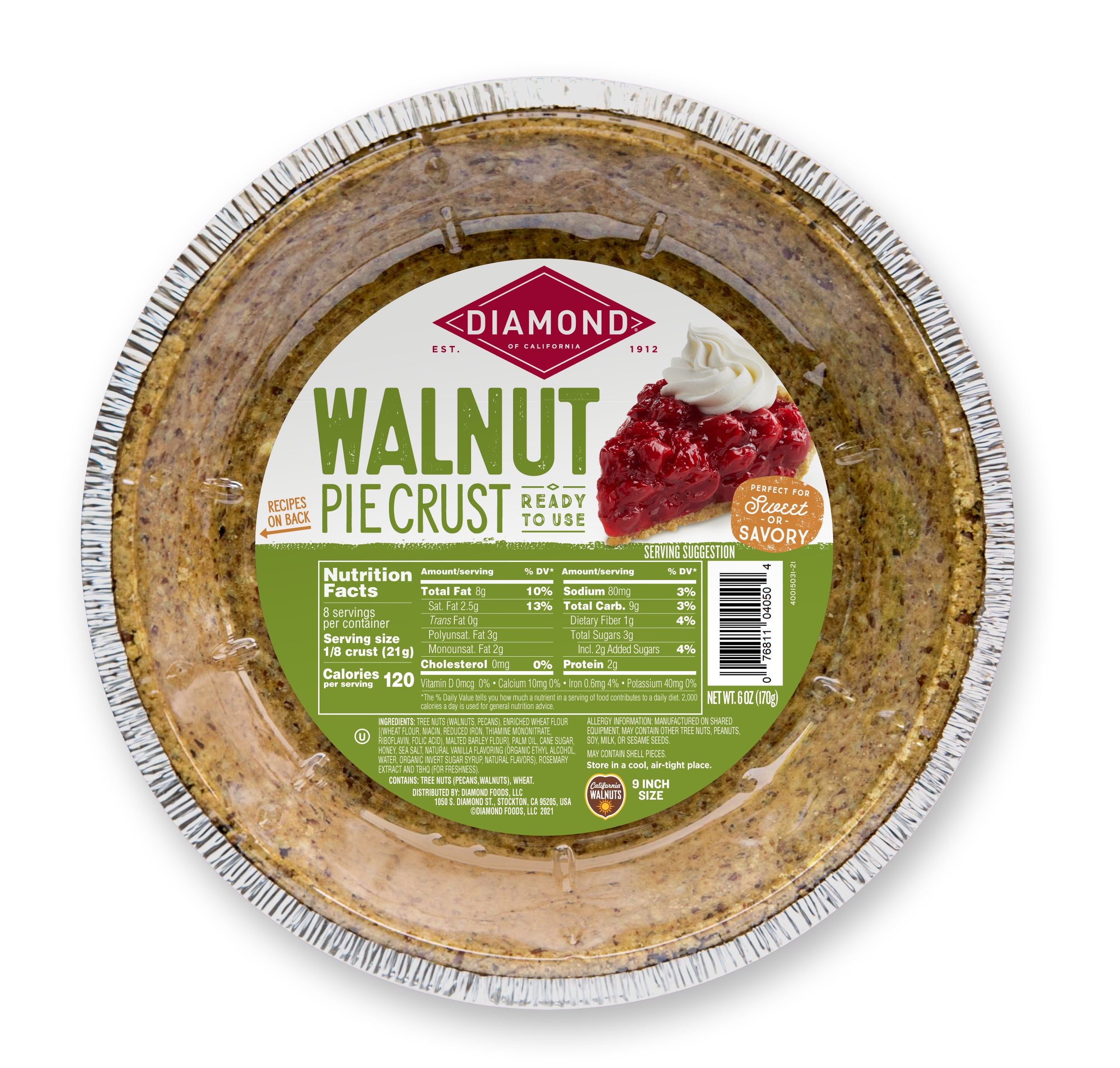 Diamond of California Whole Walnut Pie Crust, Ready to Use, 6 oz