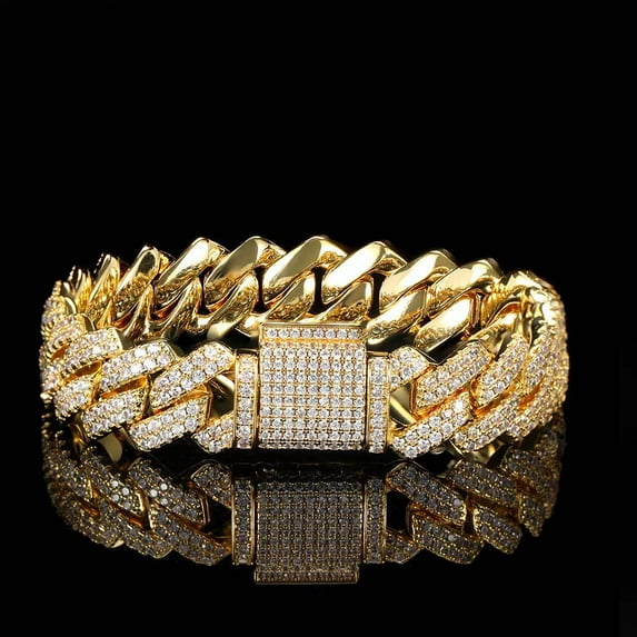 Diamond shaped Cuban chain, micro inlaid zircon bracelet, bar shaped men's bracelet, 14mm
