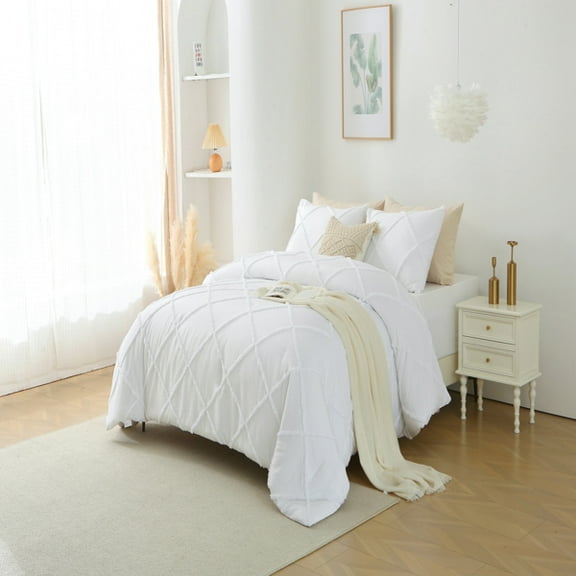 Diamond shaped tufted with filling pillowcase 2 (51cm 66cm)+duvet 1 (229cm * 229cm) Queen Size duvet 3-piece set white