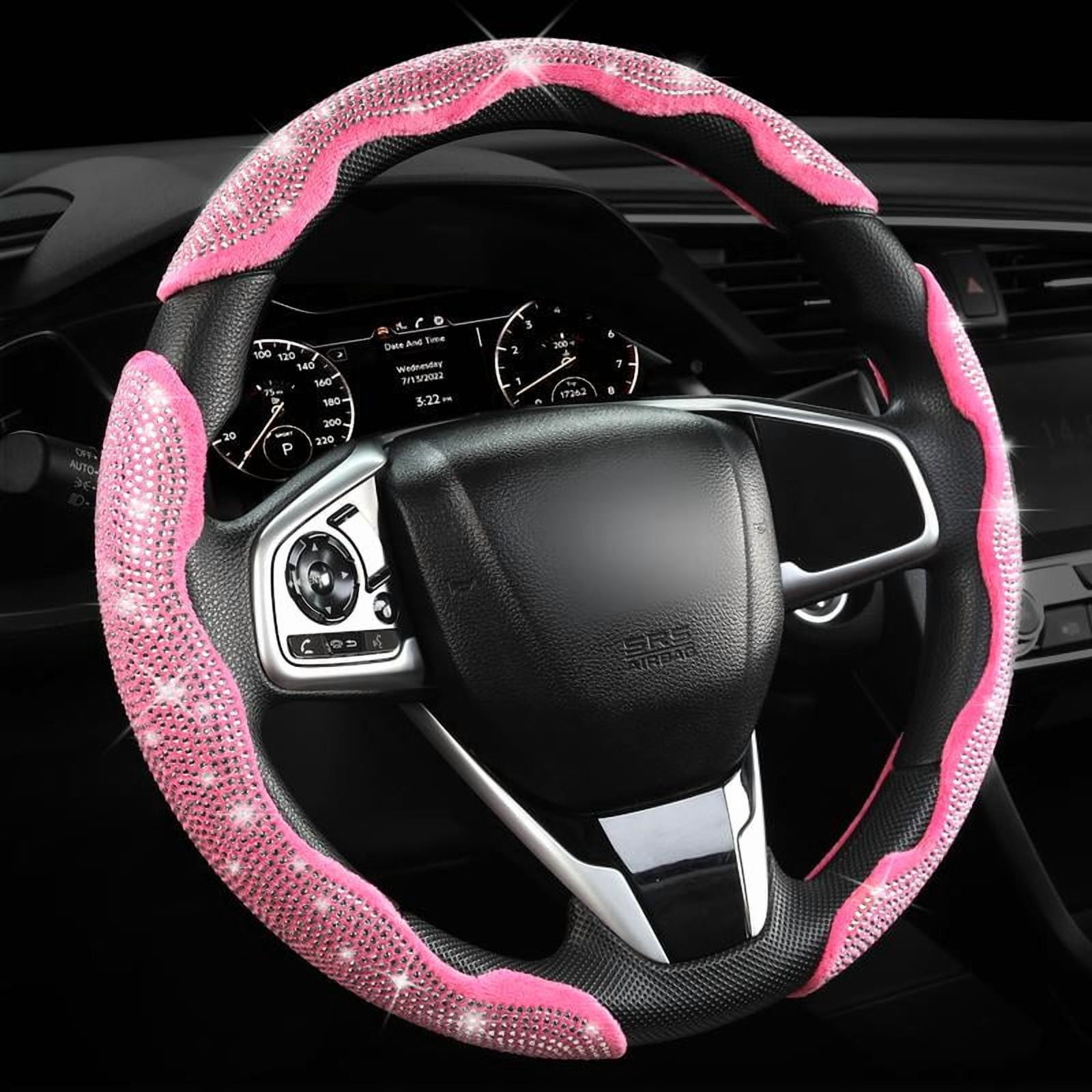 Diamond-studded car steering wheel cover, inlaid with crystal rhinestones, 3-piece set of segmented steering wheel protectors, universal design, suitable for 99% of car models, especially suitable fo