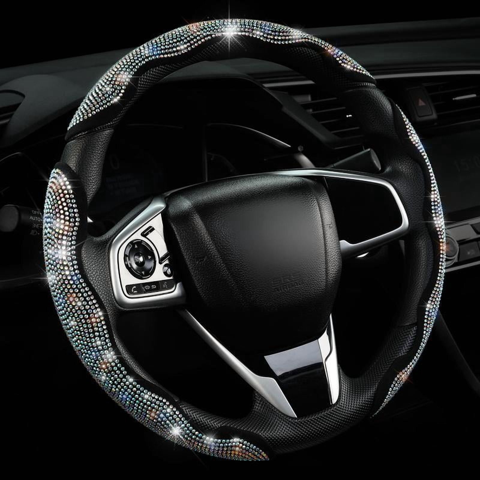 Diamond-studded car steering wheel cover, inlaid with crystal rhinestones, 3-piece set of segmented steering wheel protectors, universal design, suitable for 99% of car models, especially suitable fo